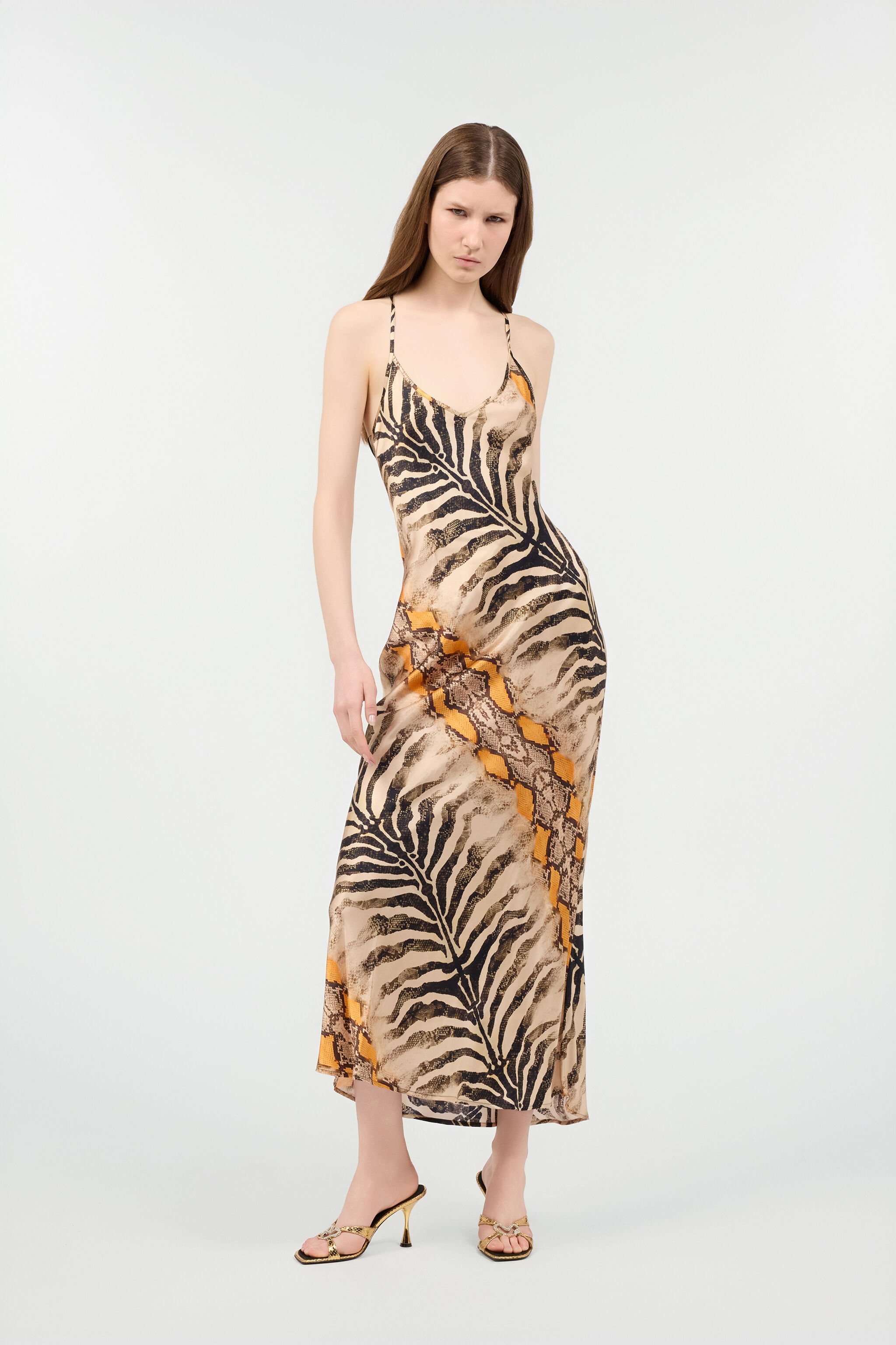 RC Silk Dress With Animalier Print NATURAL/ORANGE POT10A-2NQ87