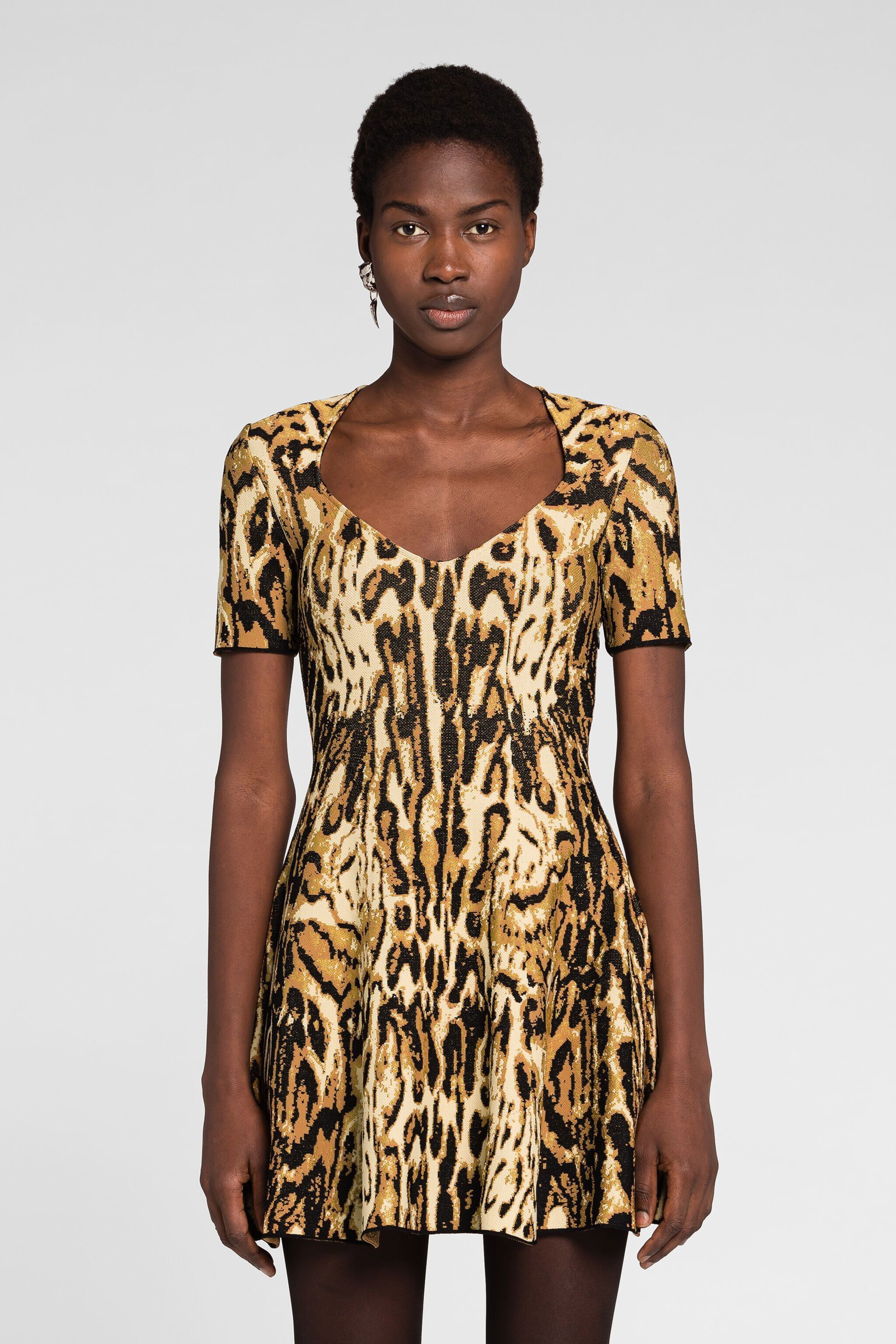 RC Vestido mini con estampado Ocelot de jacquard Marrón claro PKM110-MG050