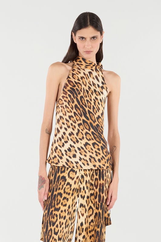 RC Halter Top with Jaguar Skin Print RC Halter Top with Jaguar Skin Print Brown VKT611-LXP73