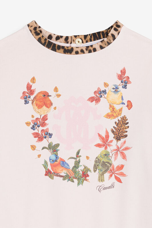 JU Bird And Leopard-Print Cotton Sweatshirt JU Bird And Leopard-Print Cotton Sweatshirt Pink RJT90R-CF050