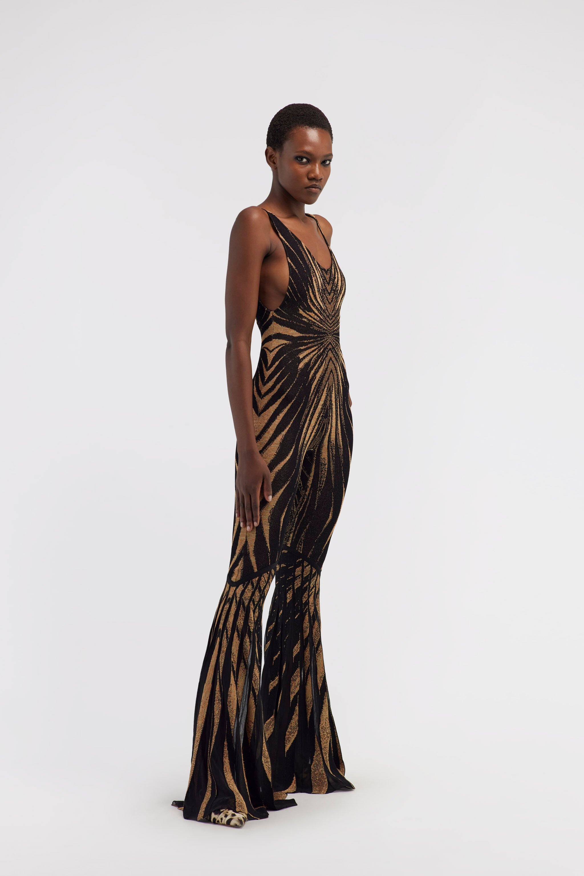 RC Knit jumpsuit with Ray of Gold print Gold RWM160-MI150