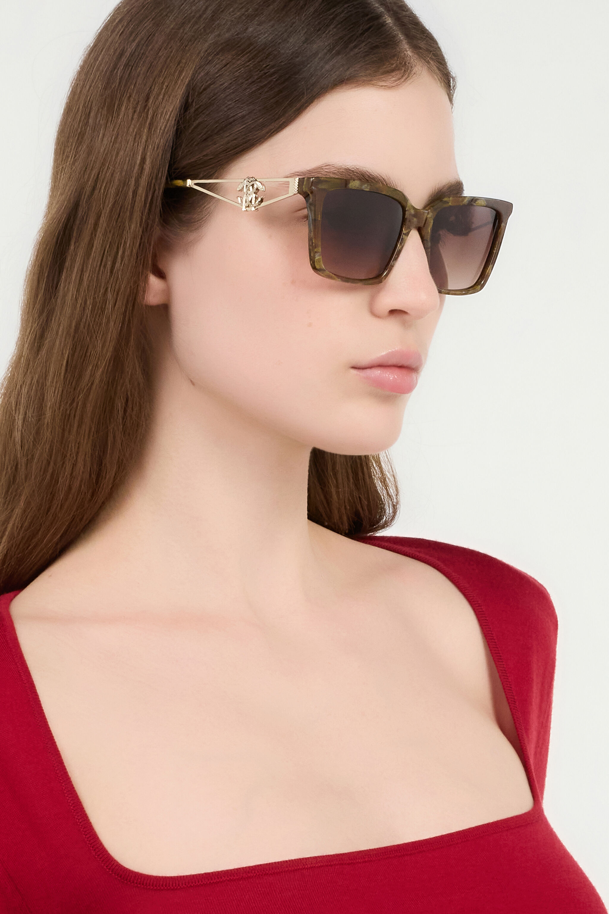 RC Occhiali da sole con frontale in acetato abbinato ad aste in metallo RC Occhiali da sole con frontale in acetato abbinato ad aste in metallo BROWN STONE EFFECT VALD12-ID250