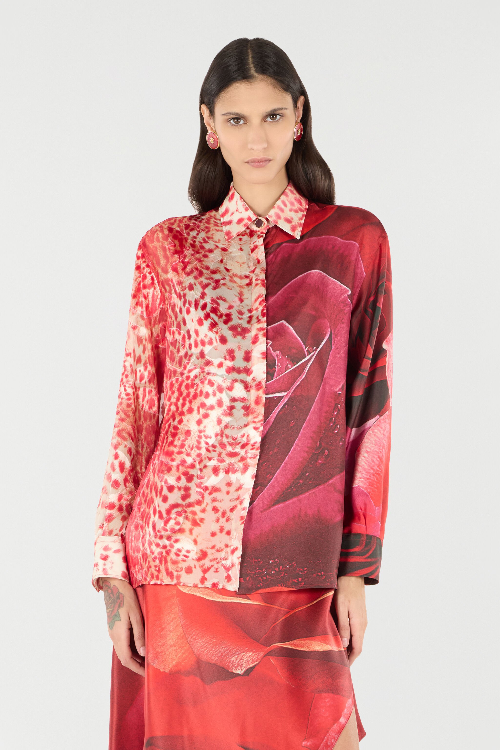 RC Shirt With Jaguar Skin And Rose Print Red UKT704-4QN48