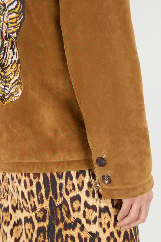 RC Suede Leather Jacket with Flowers and Tigers Brown VRP461-PJ007