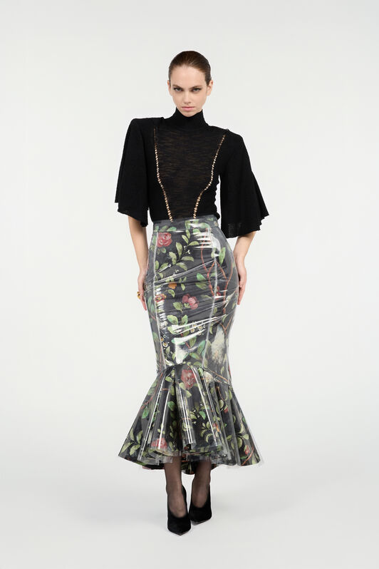 RC Mermaid Skirt With Shrub And Flower Print Black VWT304-NVQ69