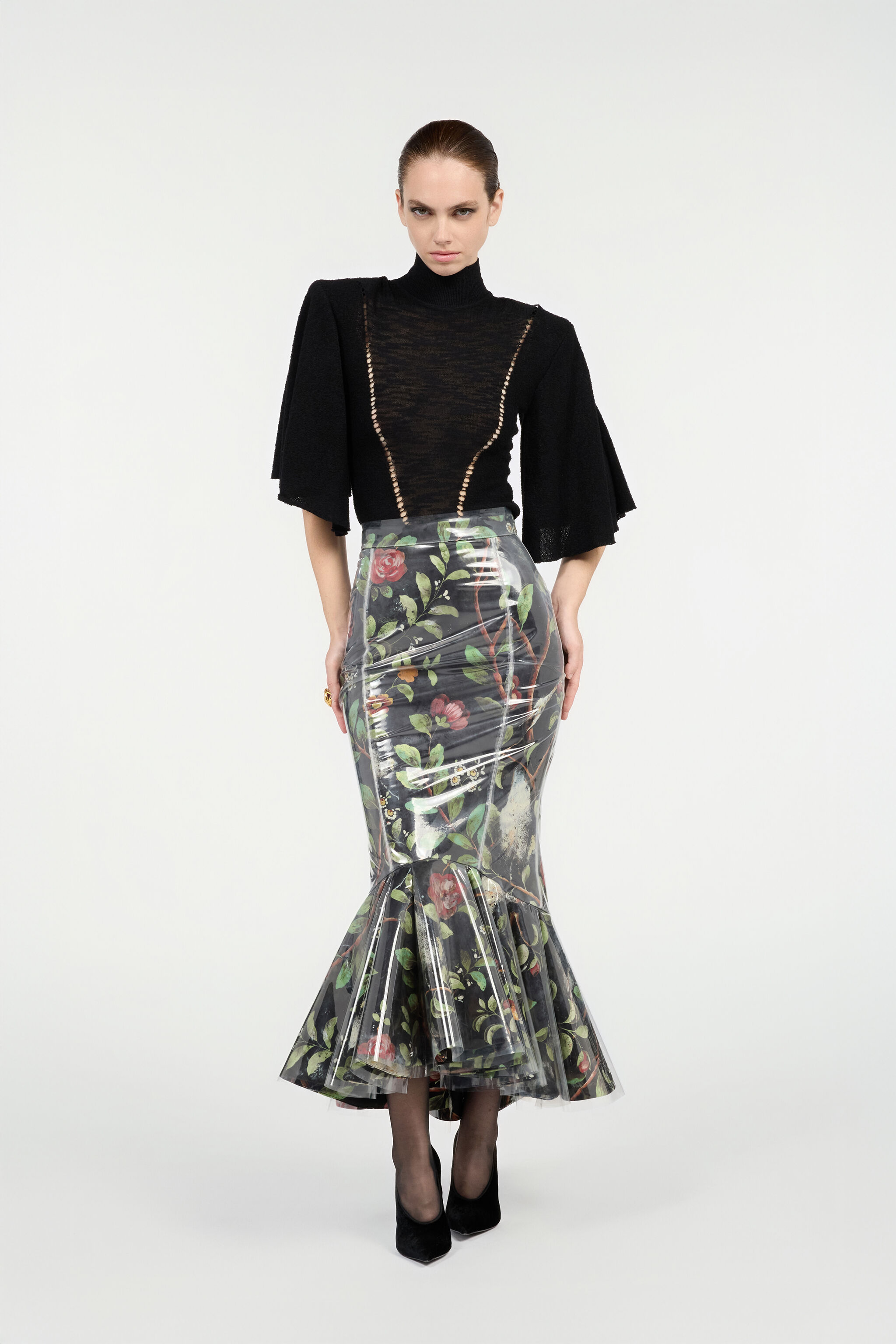 RC Mermaid Skirt With Shrub And Flower Print Black VWT304-NVQ69