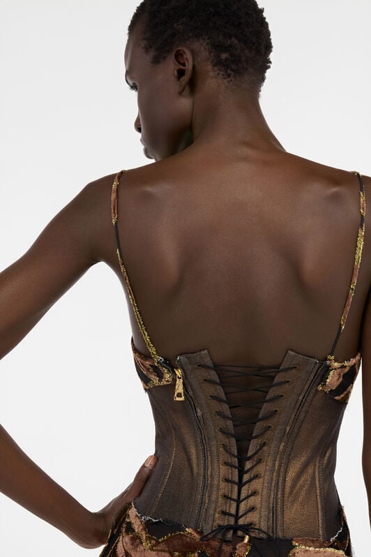 RC Mini-robe transparente couleur chocolat à motif feuillage RC Mini-robe transparente couleur chocolat à motif feuillage CHOCOLATE WWT131-FC007