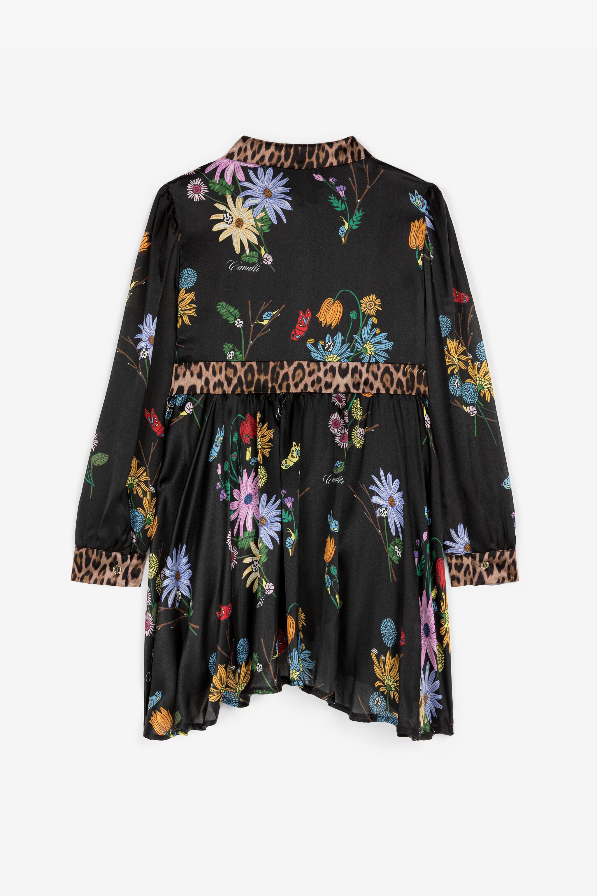 JU Floral And Jaguar-Print Silk Dress Black RJT10R-2NH92