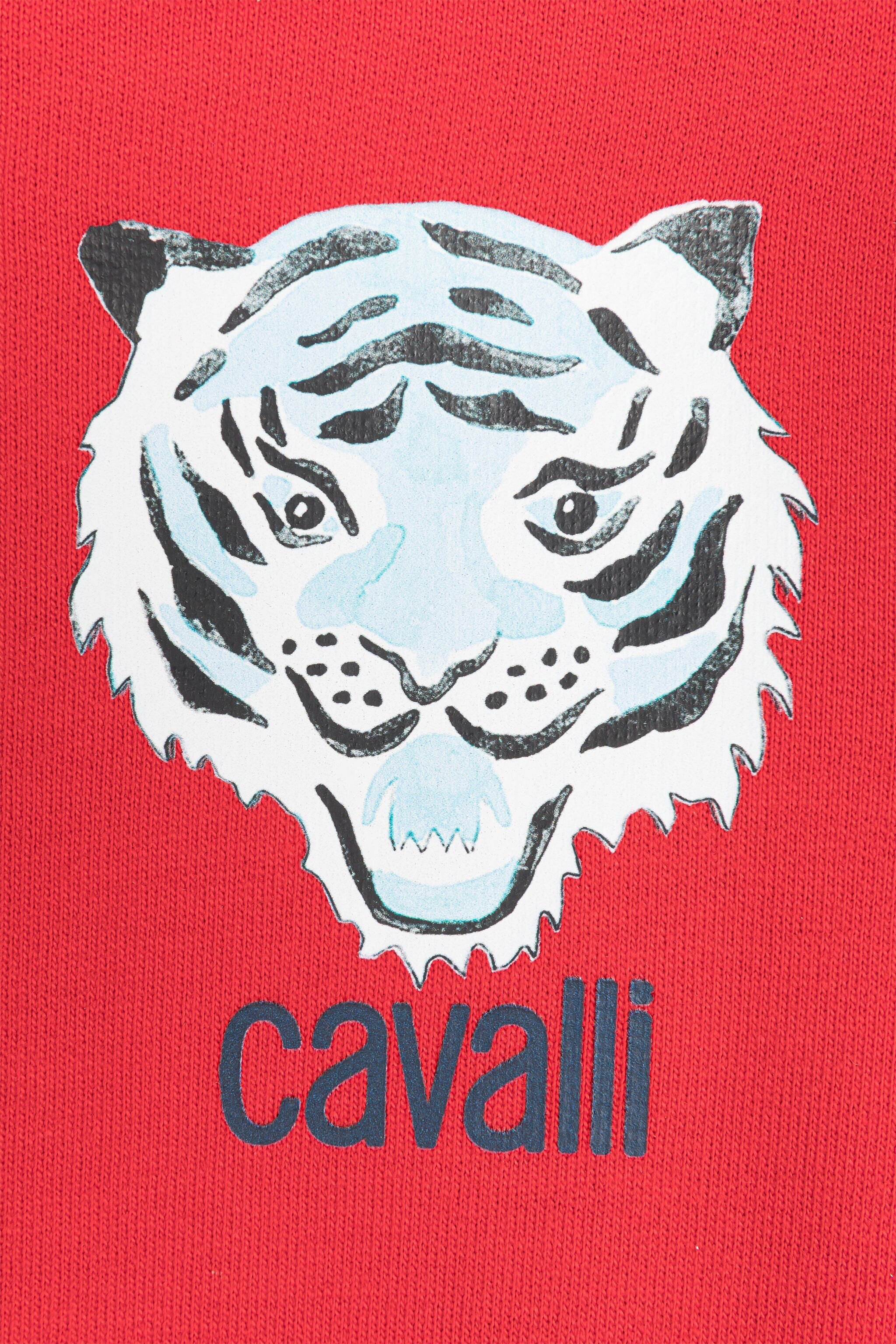 JU Tiger-Print Cotton Hoodie Red/Blue RJT908-CF050