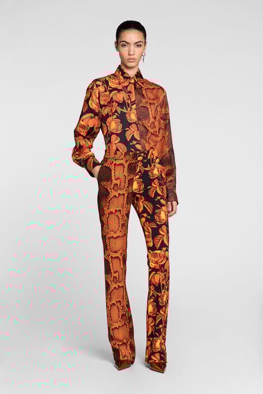 RC Rose And Python-Print Silk Shirt RC Rose And Python-Print Silk Shirt Orange PQT704-4QF01