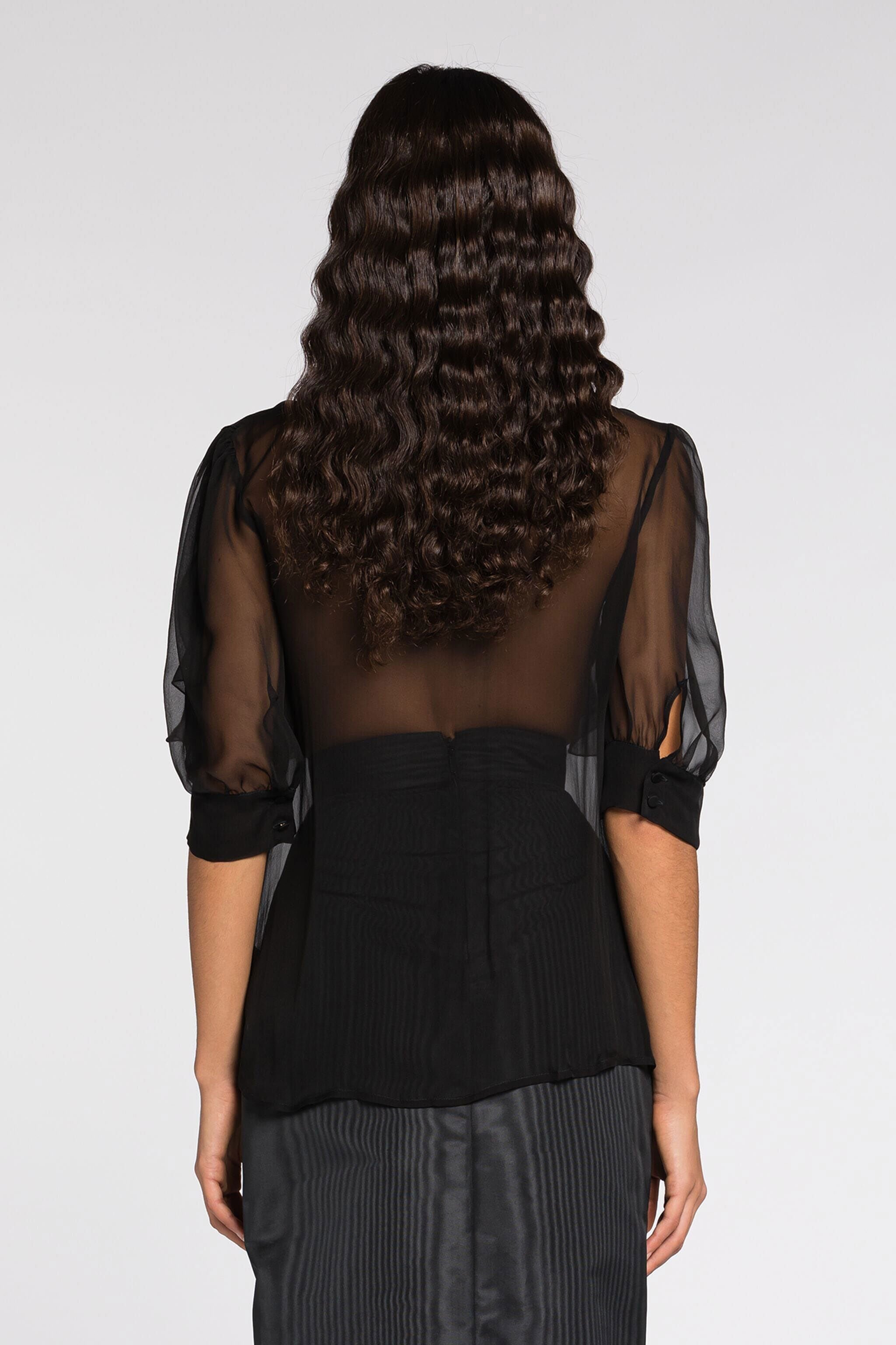 RC Blouse en soie froncée Noir QWT701-CC001
