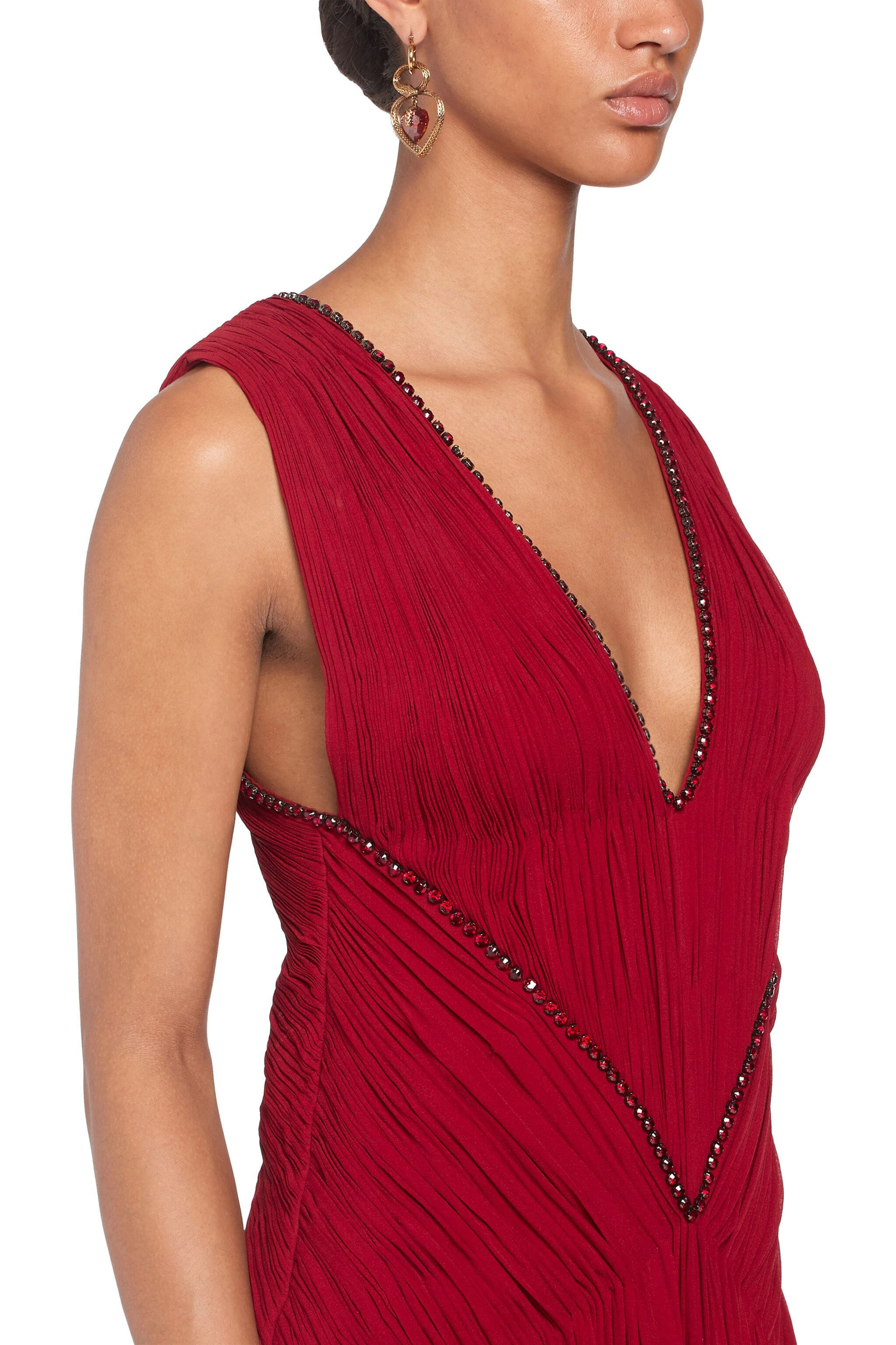 RC Pleated embellished gown Dark red IQR101-GG001