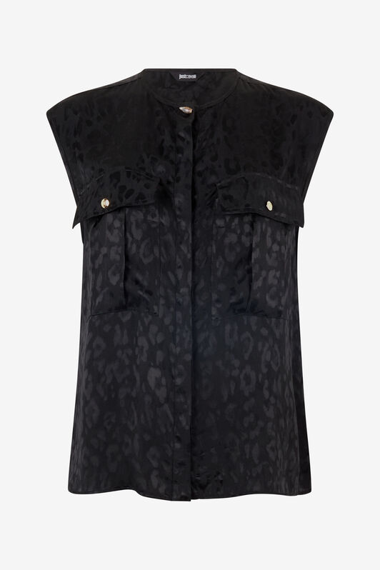 JC Sleeveless Top With Jaguar Skin Design Black UFT153-UF219