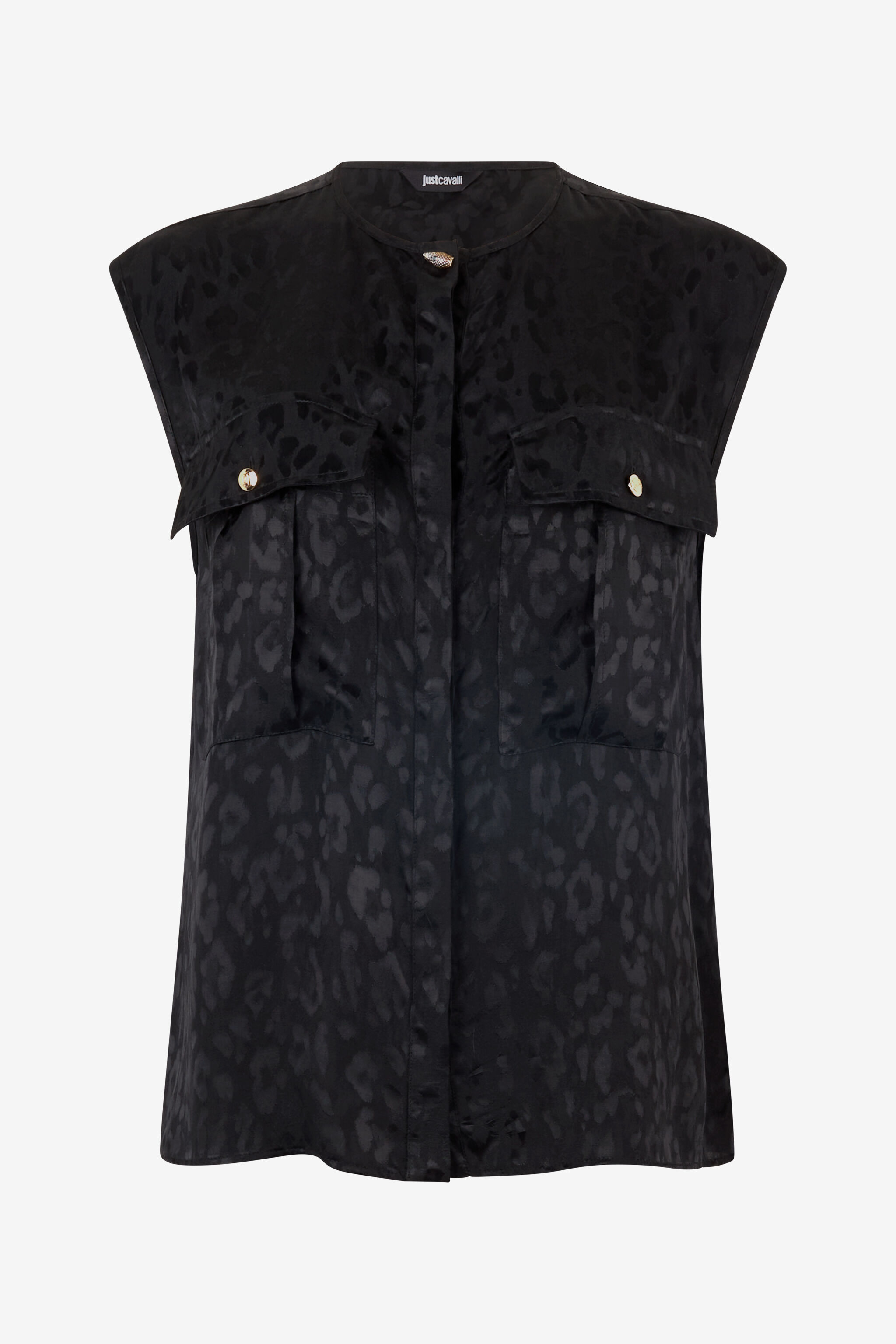JC Sleeveless Top With Jaguar Skin Design Black UFT153-UF219