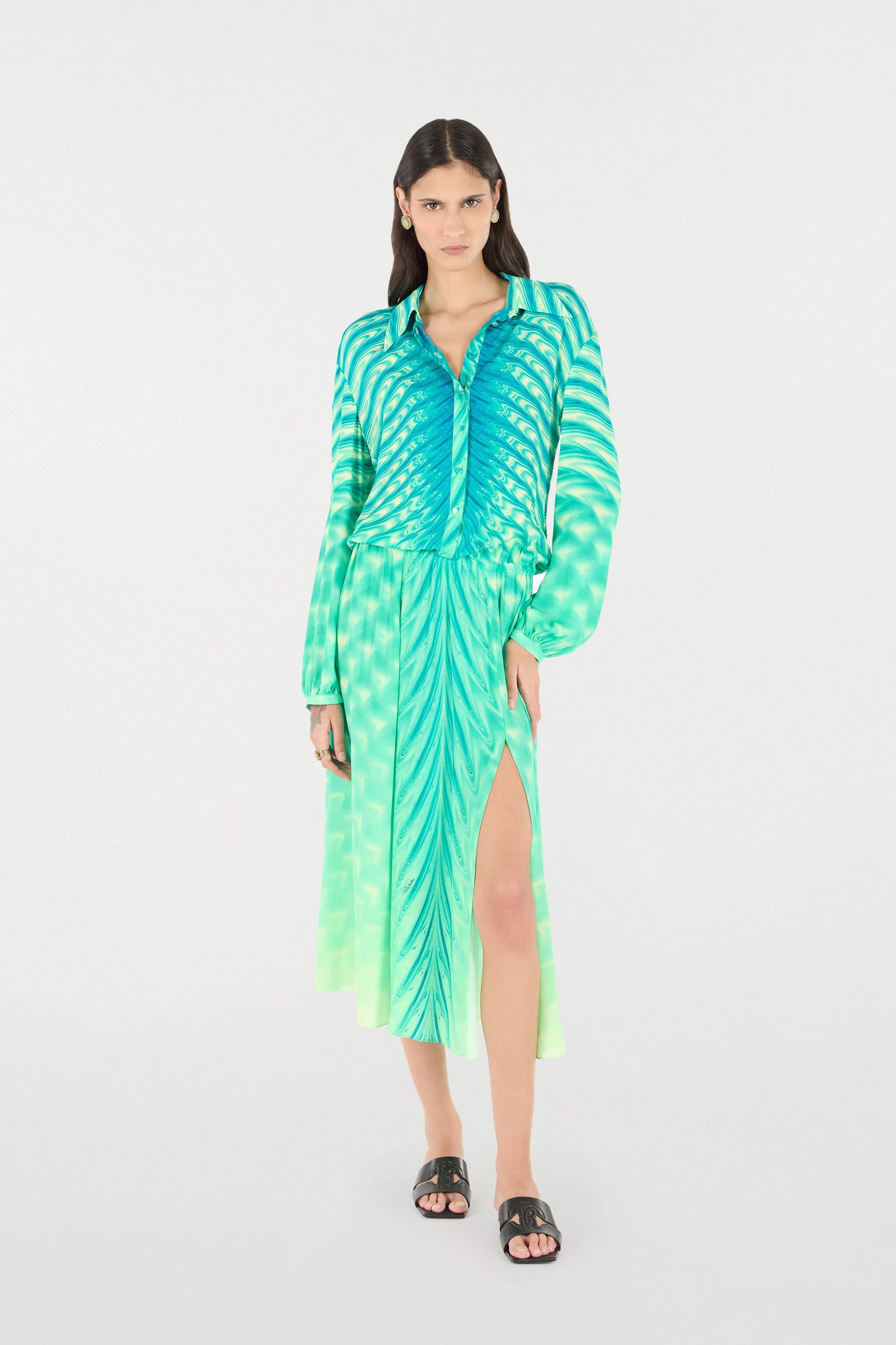 RC Shirt Dress With All-Over Print Light green UKT154-KWN47