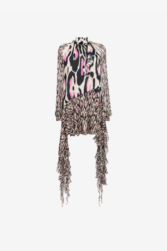 RC Jaguar-Print Ruffle-Trimmed Mini Dress ROSA QKT125-FVF54