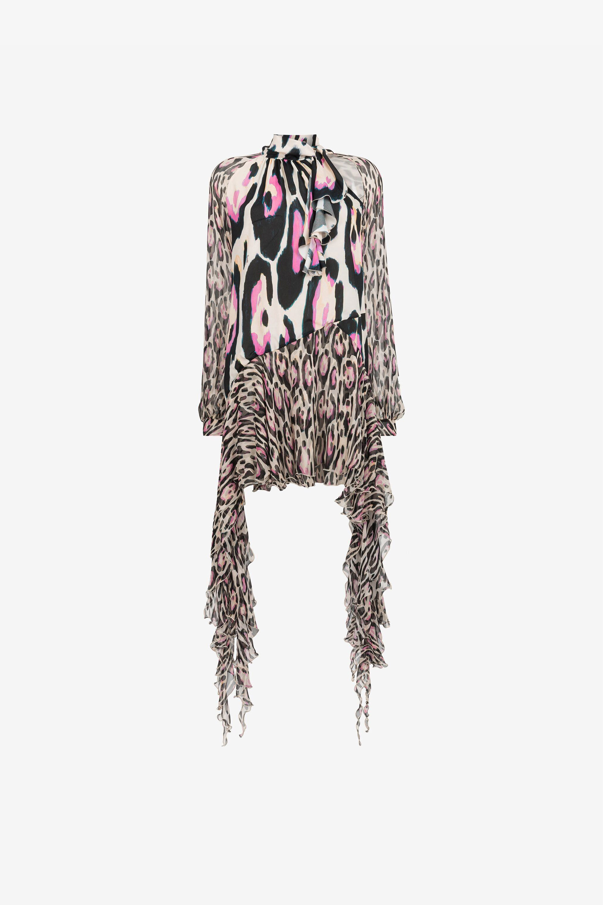 RC Jaguar-Print Ruffle-Trimmed Mini Dress ROSA QKT125-FVF54