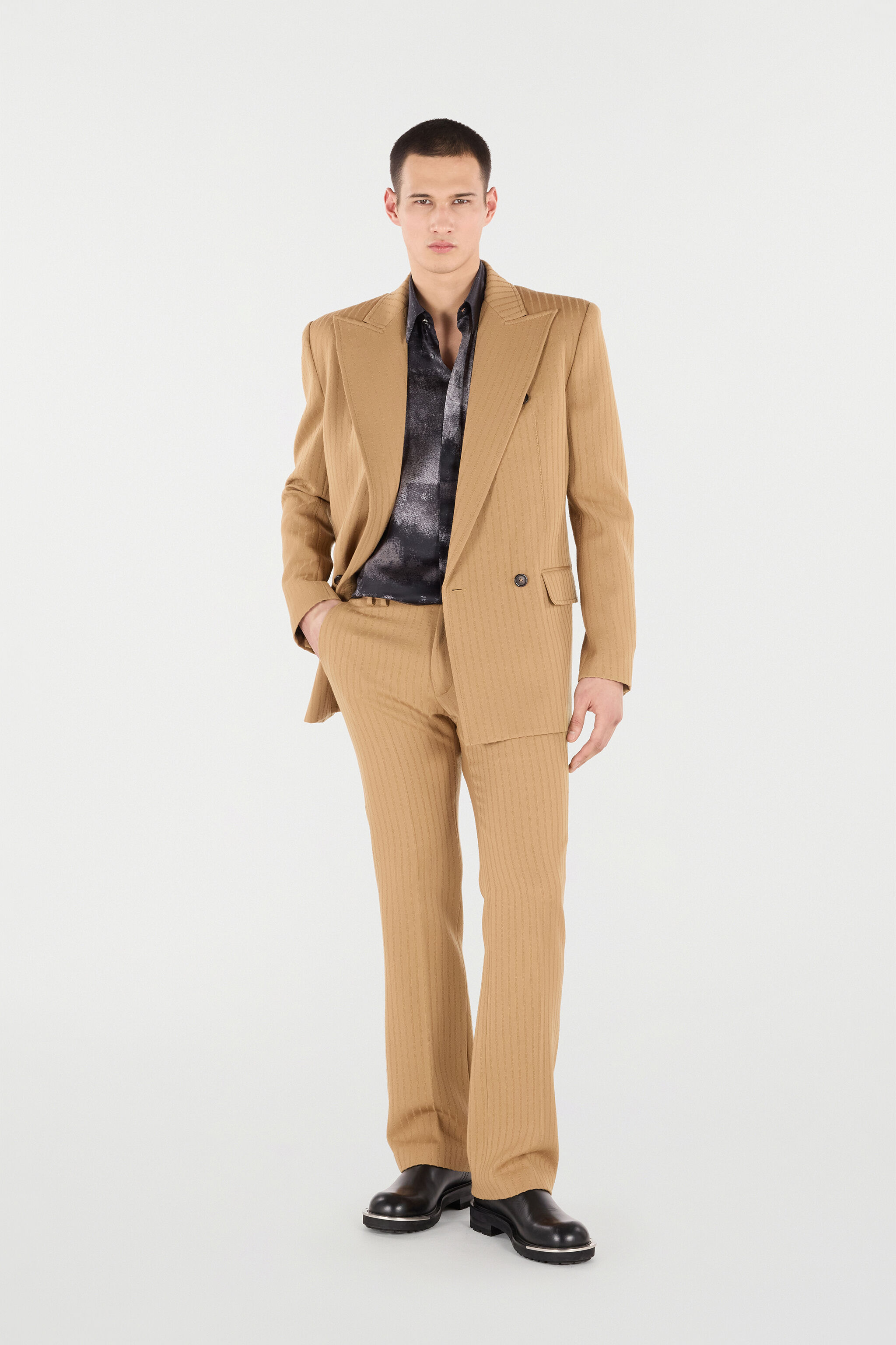 RC Striped Virgin Wool Pants Light Brown VRT226-GE003
