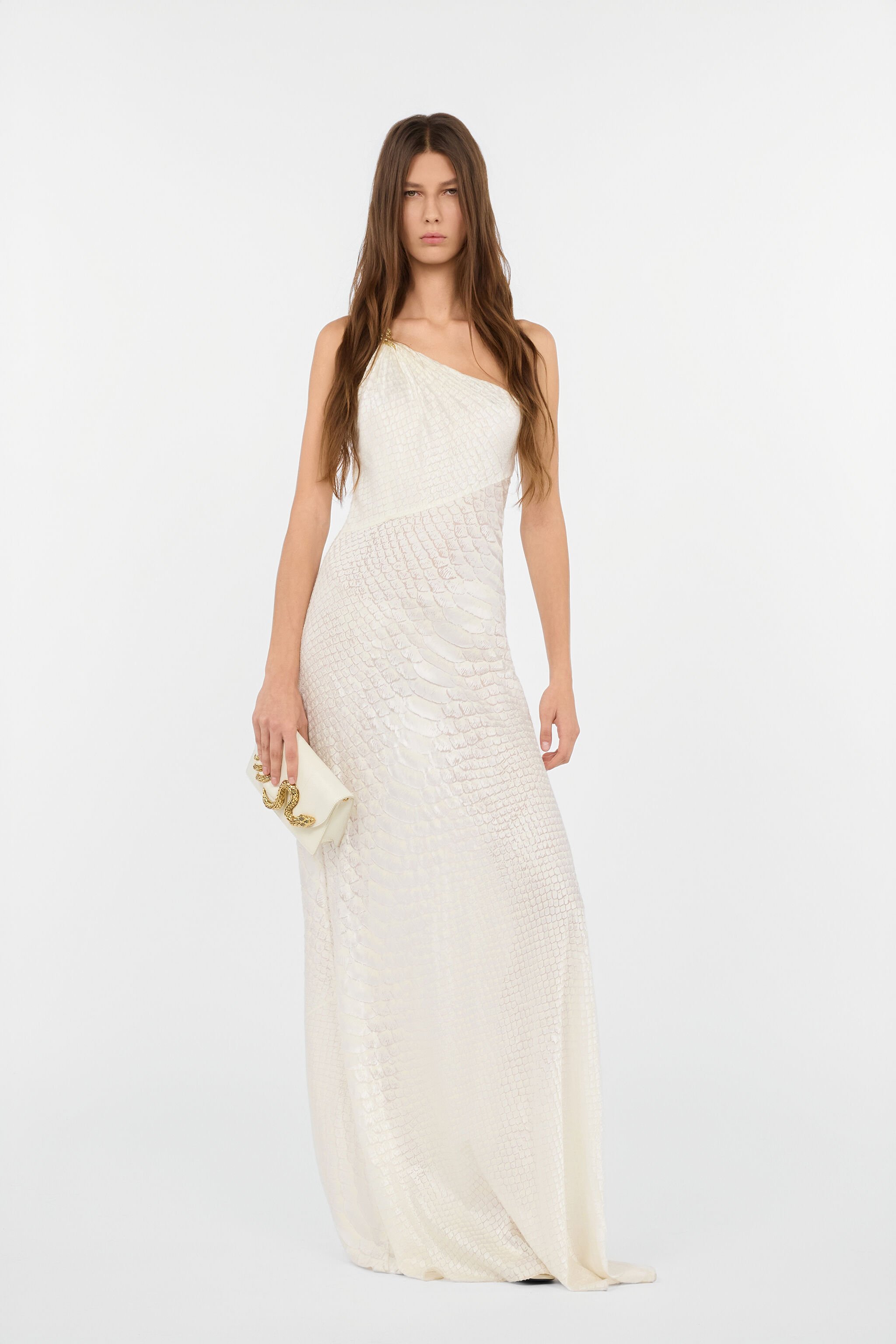 RC White One-Shoulder Dress with Scale Print WHITE WWT121-HES36