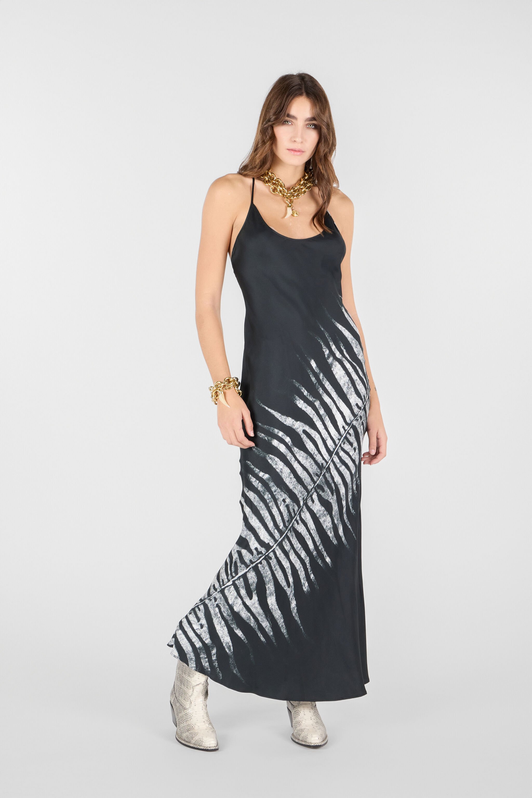 RC Langes Kleid Mit Print White Tigresse Schwarz/Weiß UKT142-4QN50