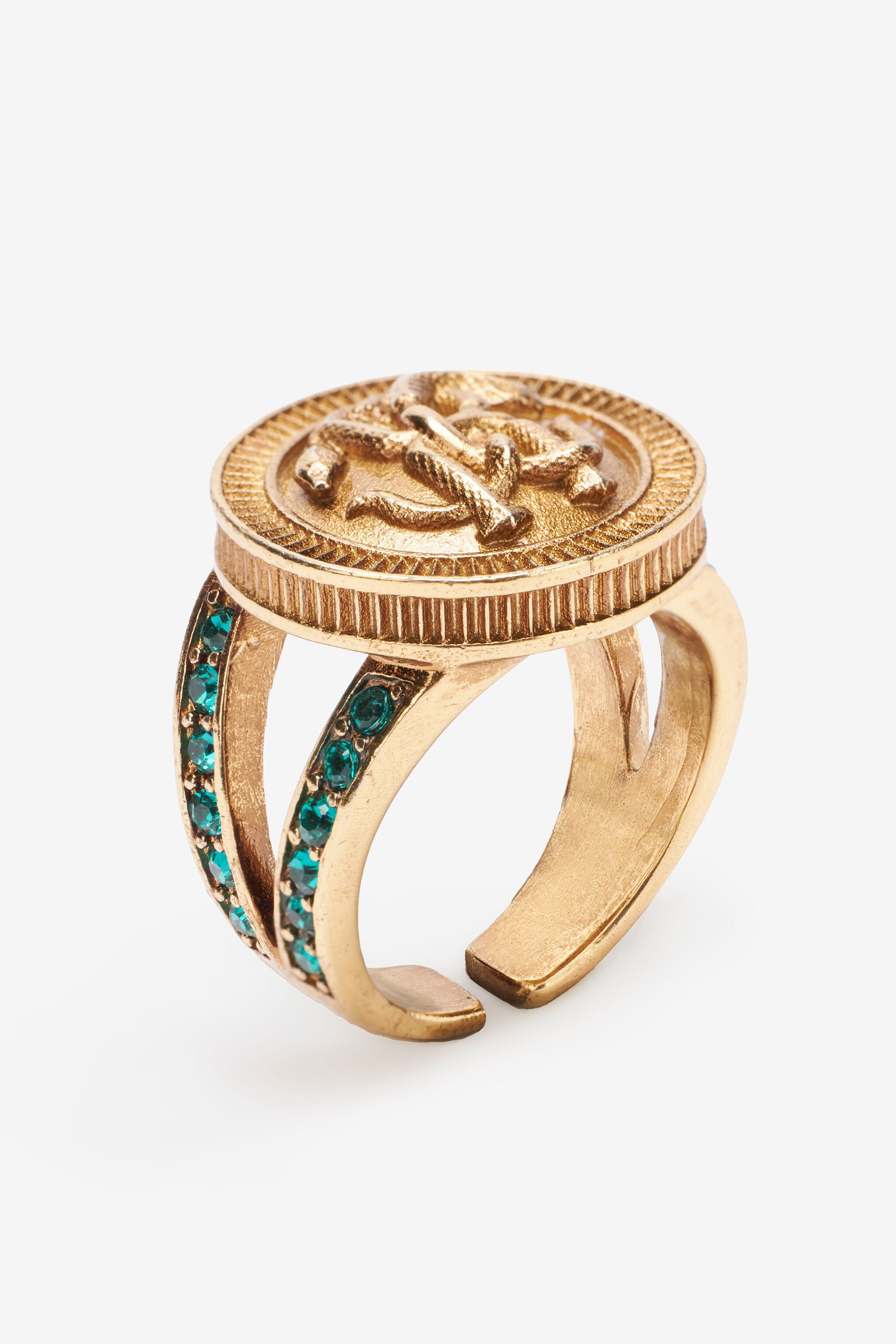 RC Anillo Con Monograma Mirror Snake Y Cristales Oro TKG026-AM066