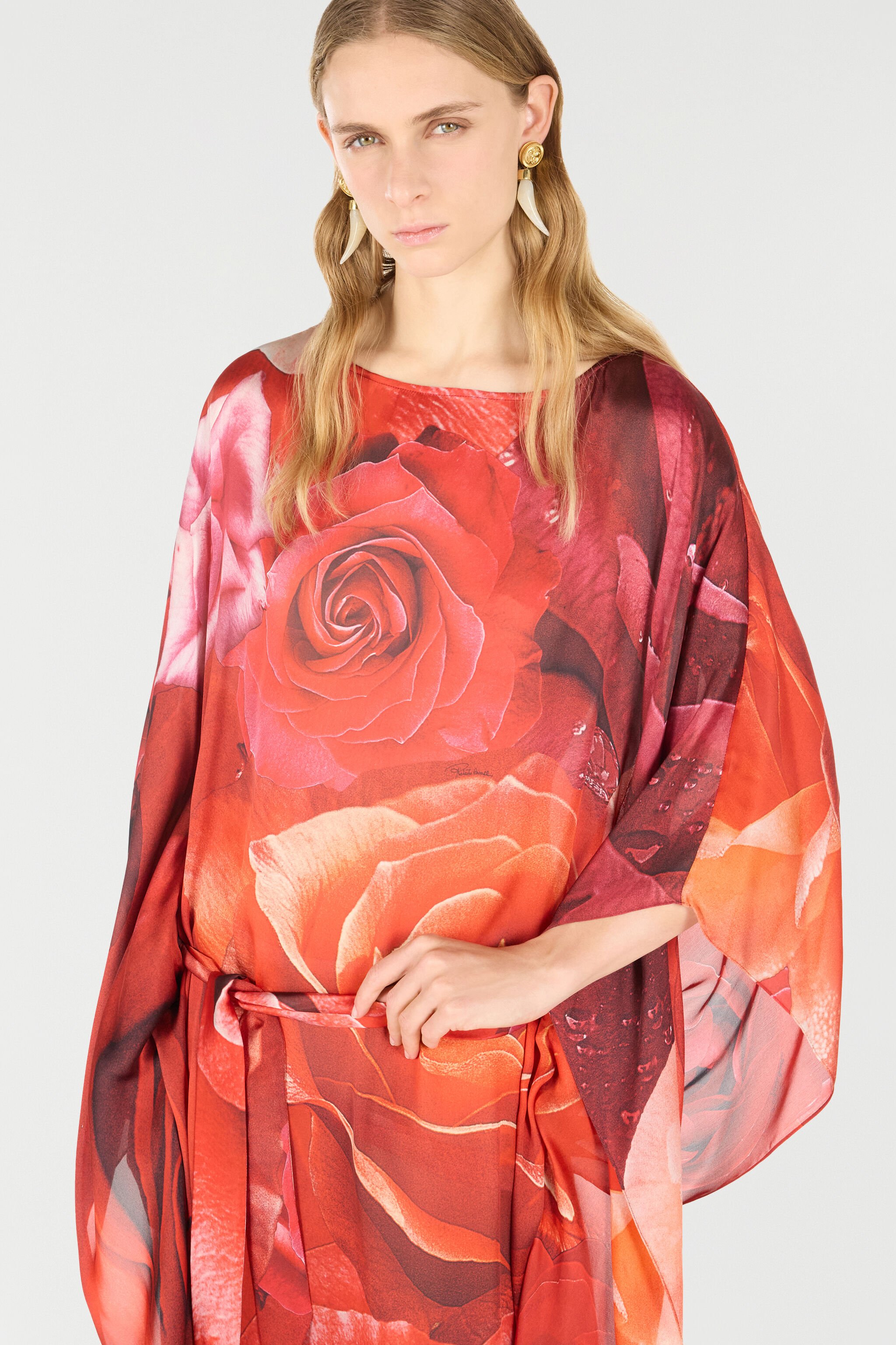 RC Langes Kleid mit Print Rose Rot UKT180-CTN48
