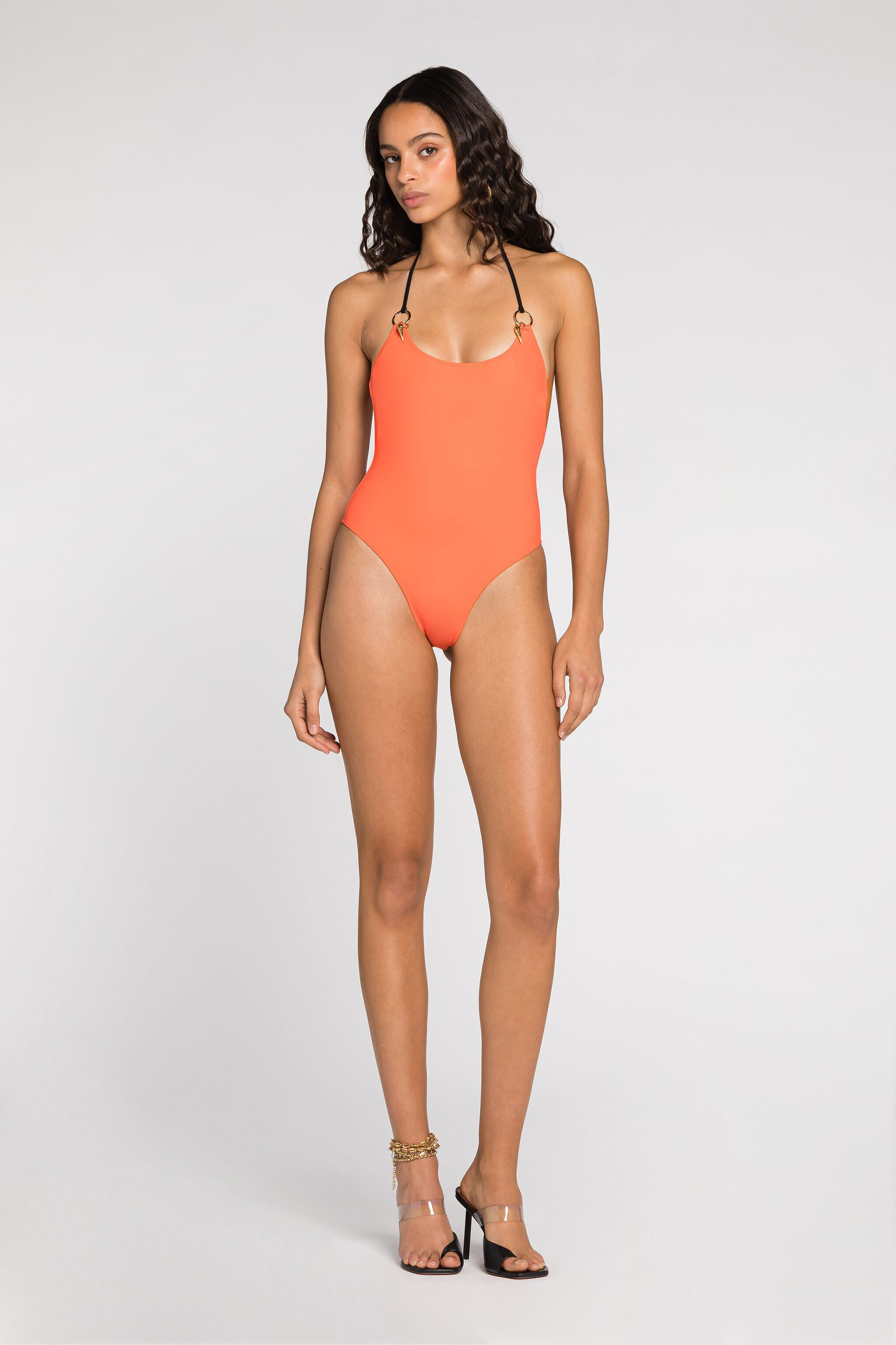 RC Halterneck tie-fastening swimsuit Orange QKW00E-LL002