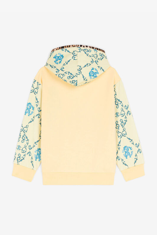 JU Baumwoll-Kapuzenpullover mit Leoparden-Printund filigranem Print Gelb RJT930-CF050