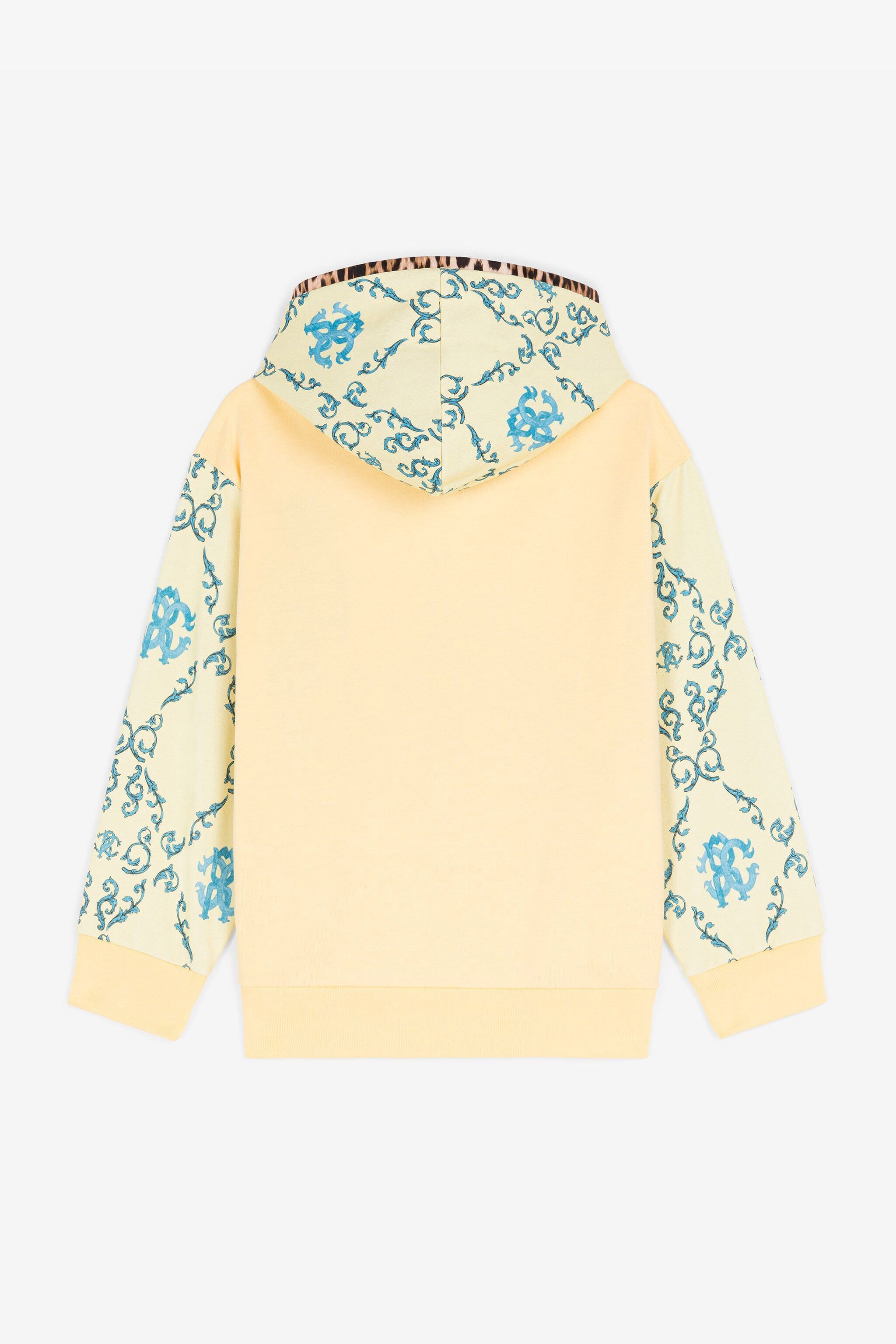 JU Baumwoll-Kapuzenpullover mit Leoparden-Printund filigranem Print Gelb RJT930-CF050