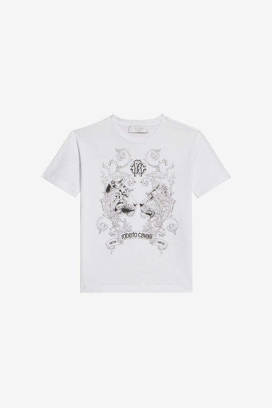 JU Optical White T-Shirt with Feline Print OPTICAL WHITE VJT60N-JD001