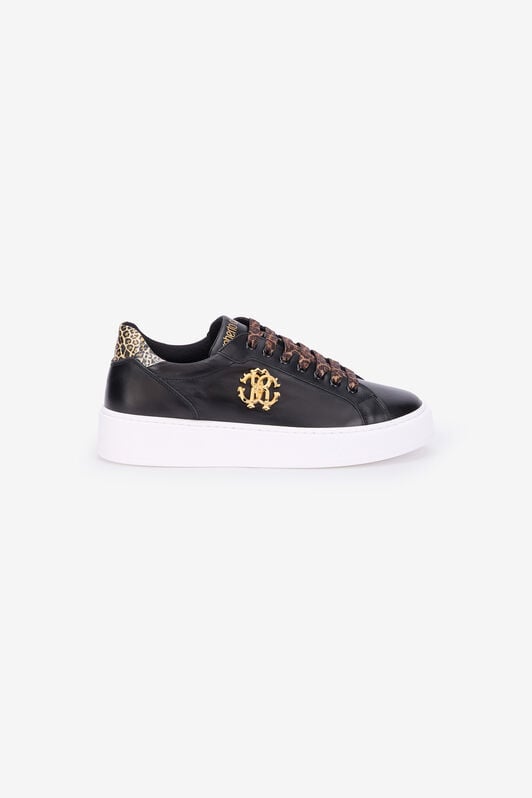 RC Black Leather Sneaker With Monogram RC BLACK QOS01J-PZO13