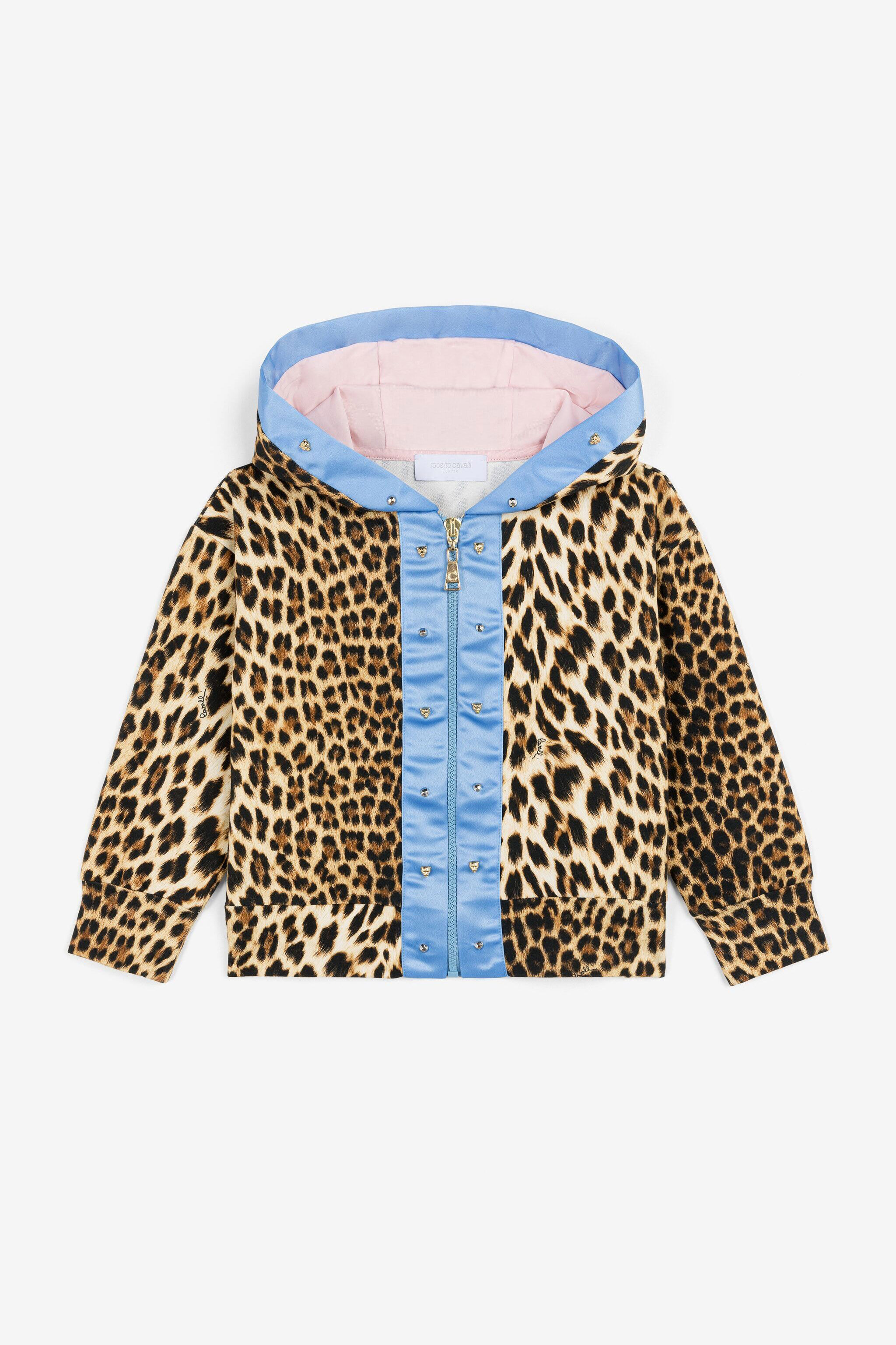 JU Felpa con borchie e stampa Leopard Marrone chiaro OJT962-ISA2J