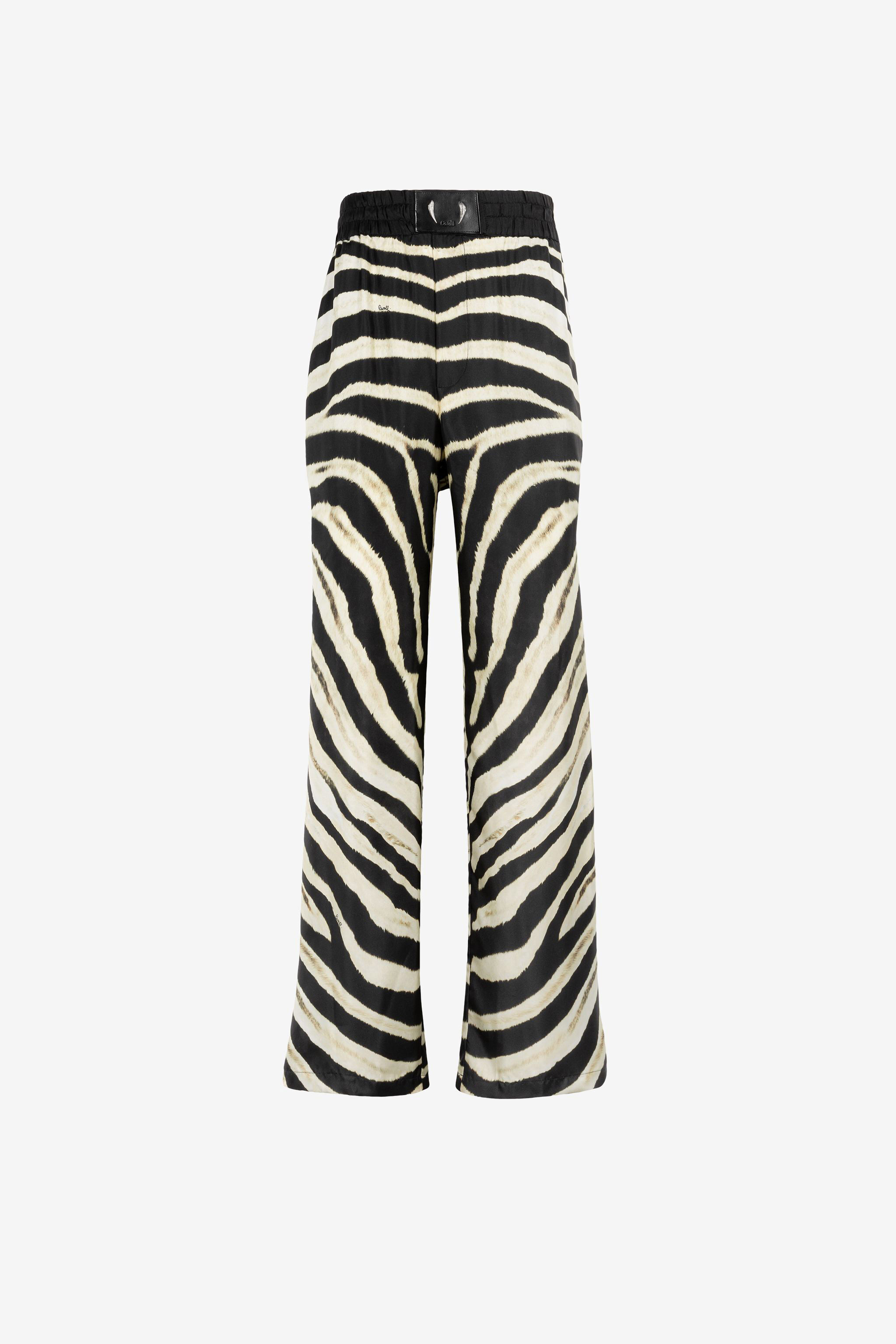 RC Zebra-Print Silk Trousers IVORY/BLACK ONT218-4QD03