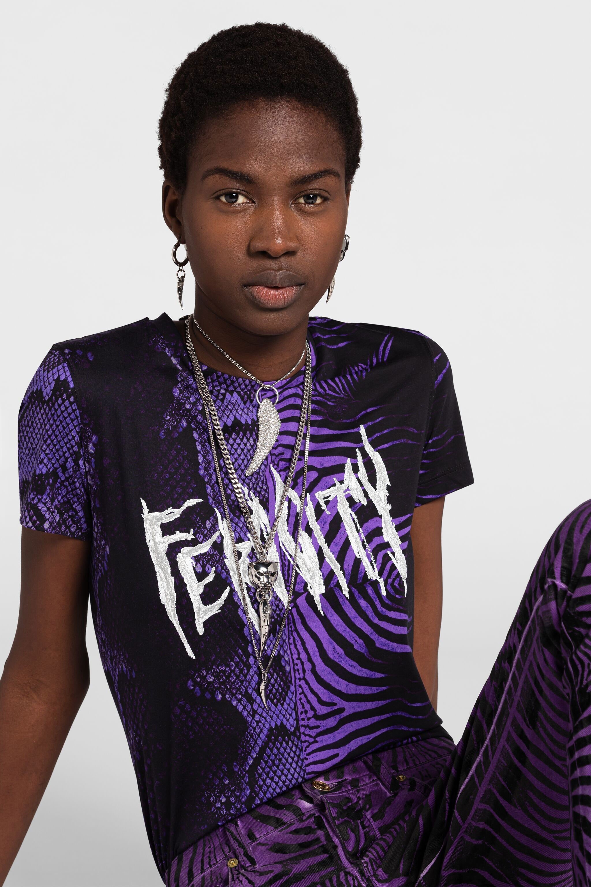 RC Slogan-Print Cotton T-Shirt Purple PQT60A-JD060