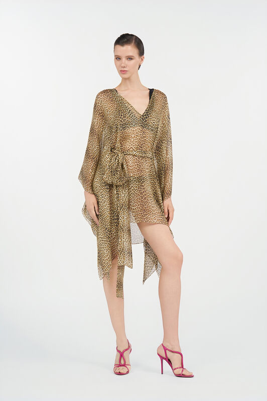 RC Baby Jaguar Print Silk Kaftan BROWN WQW028-HNR31