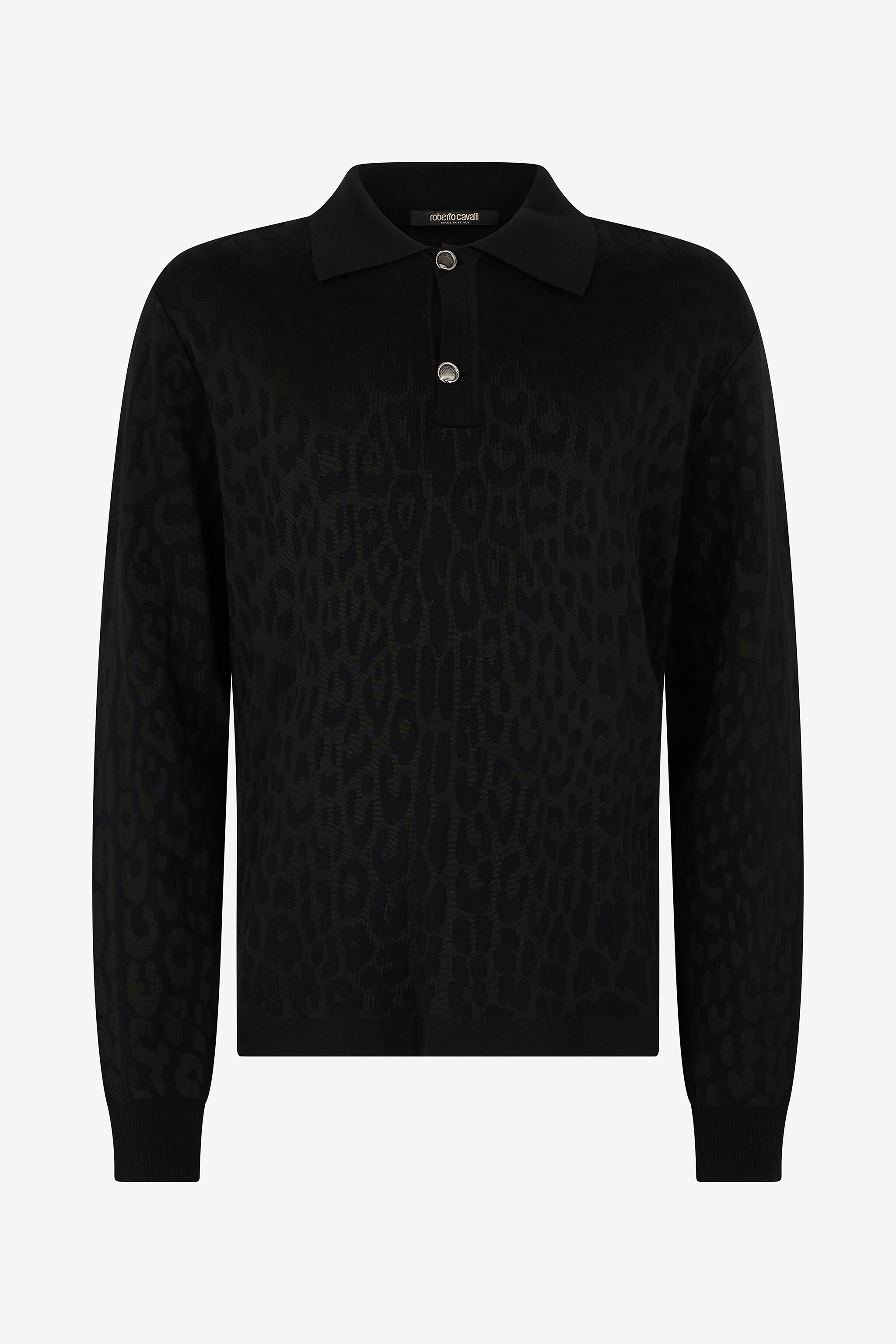 RC Long-Sleeve Knit Polo Shirt with Jaguar Skin Black VRM641-MQ028