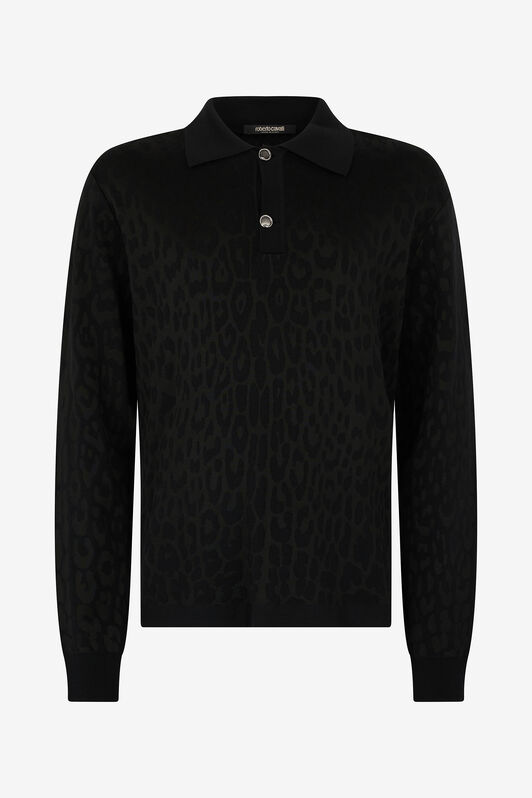 RC Long-Sleeve Knit Polo Shirt with Jaguar Skin RC Long-Sleeve Knit Polo Shirt with Jaguar Skin Black VRM641-MQ028