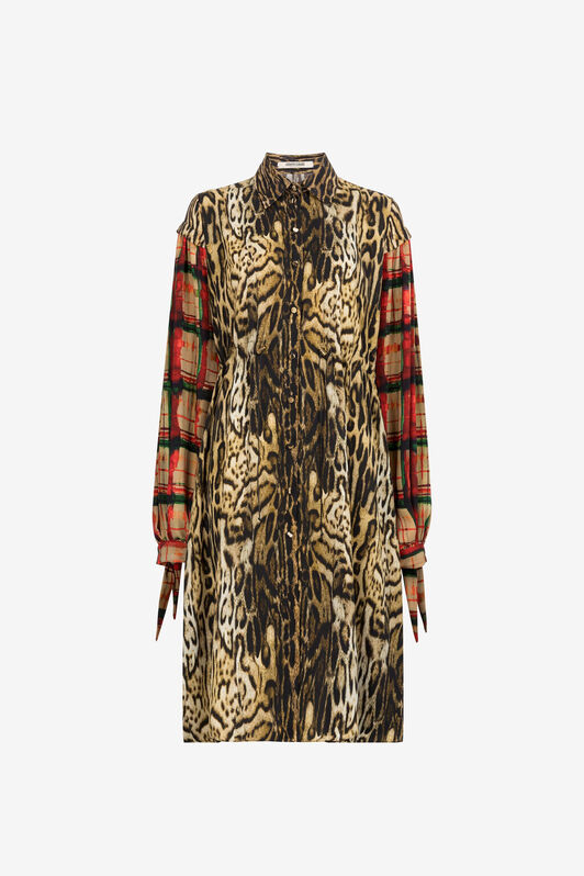 RC Ocelot And Tartan-Print Shirt Dress RC Ocelot And Tartan-Print Shirt Dress Light brown PKT103-5LE37
