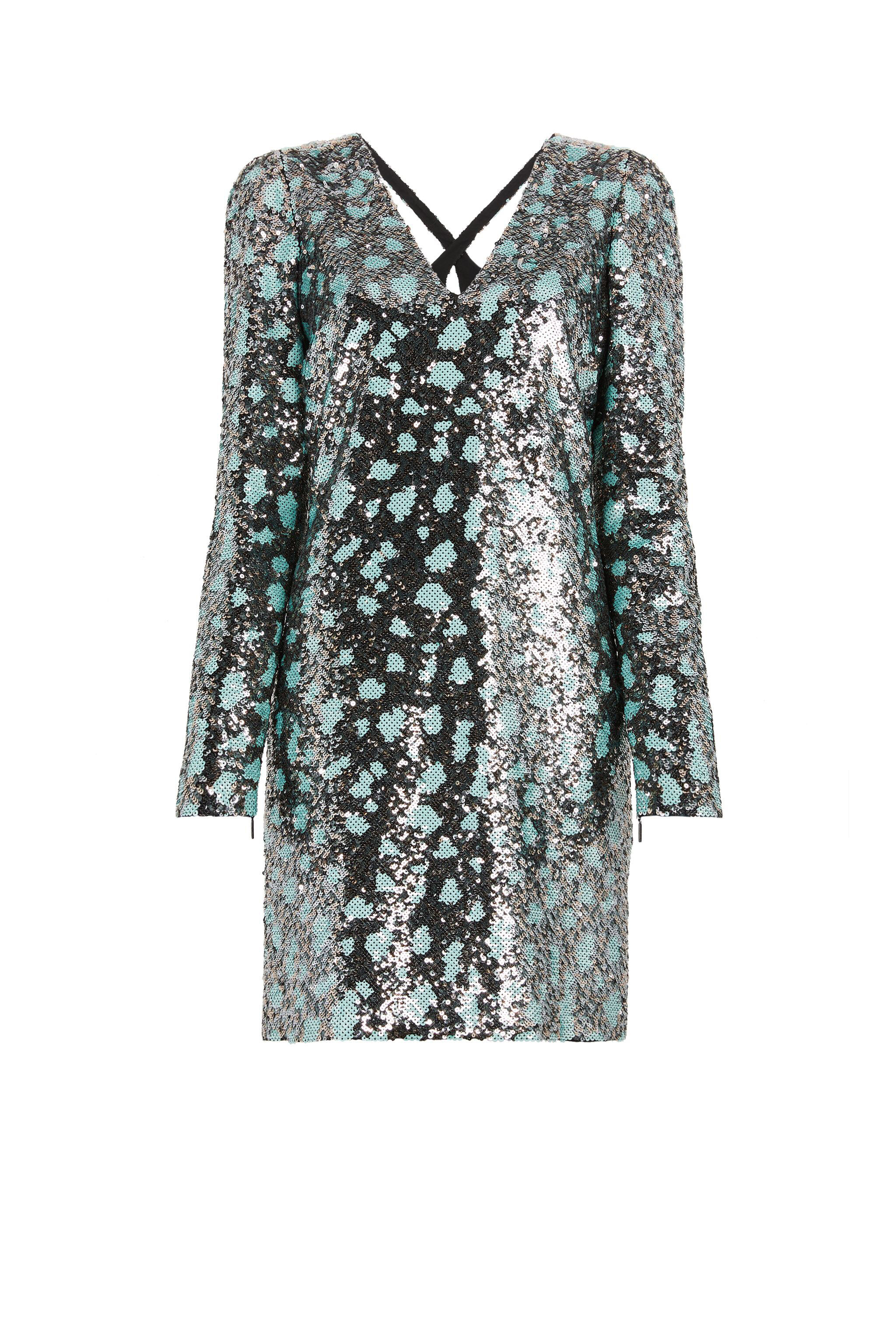 RC Leopard Sequin-Embellished Dress Hellblau/Schwarz GWR131-GG001