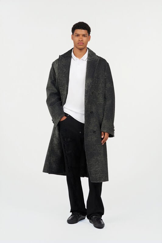 RC Double-Breasted Coat with Distressed Effect BLACK WRT501-FY063