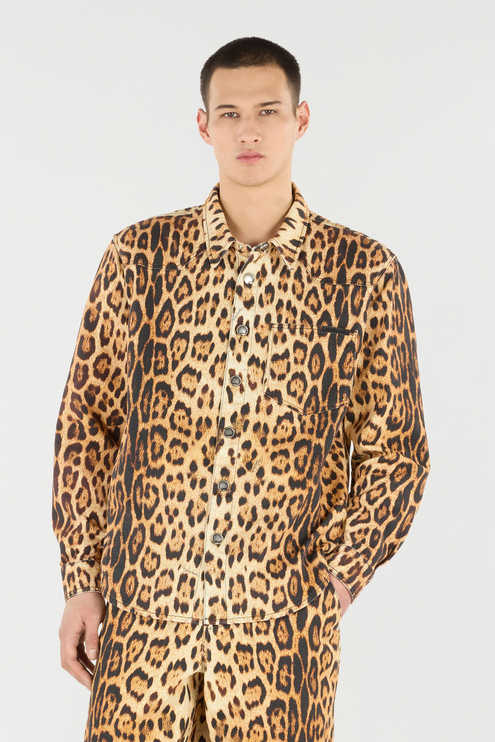 RC Cotton Shirt with Jaguar Skin Print Brown VRJ728-4NP73