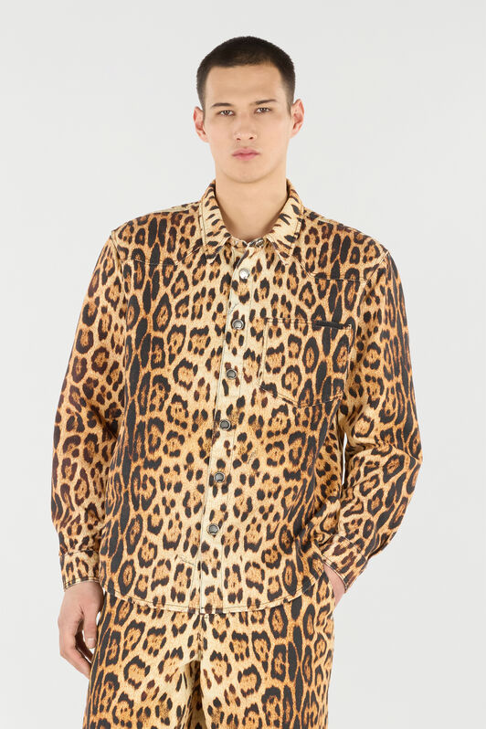RC Cotton Shirt with Jaguar Skin Print RC Cotton Shirt with Jaguar Skin Print Brown VRJ728-4NP73