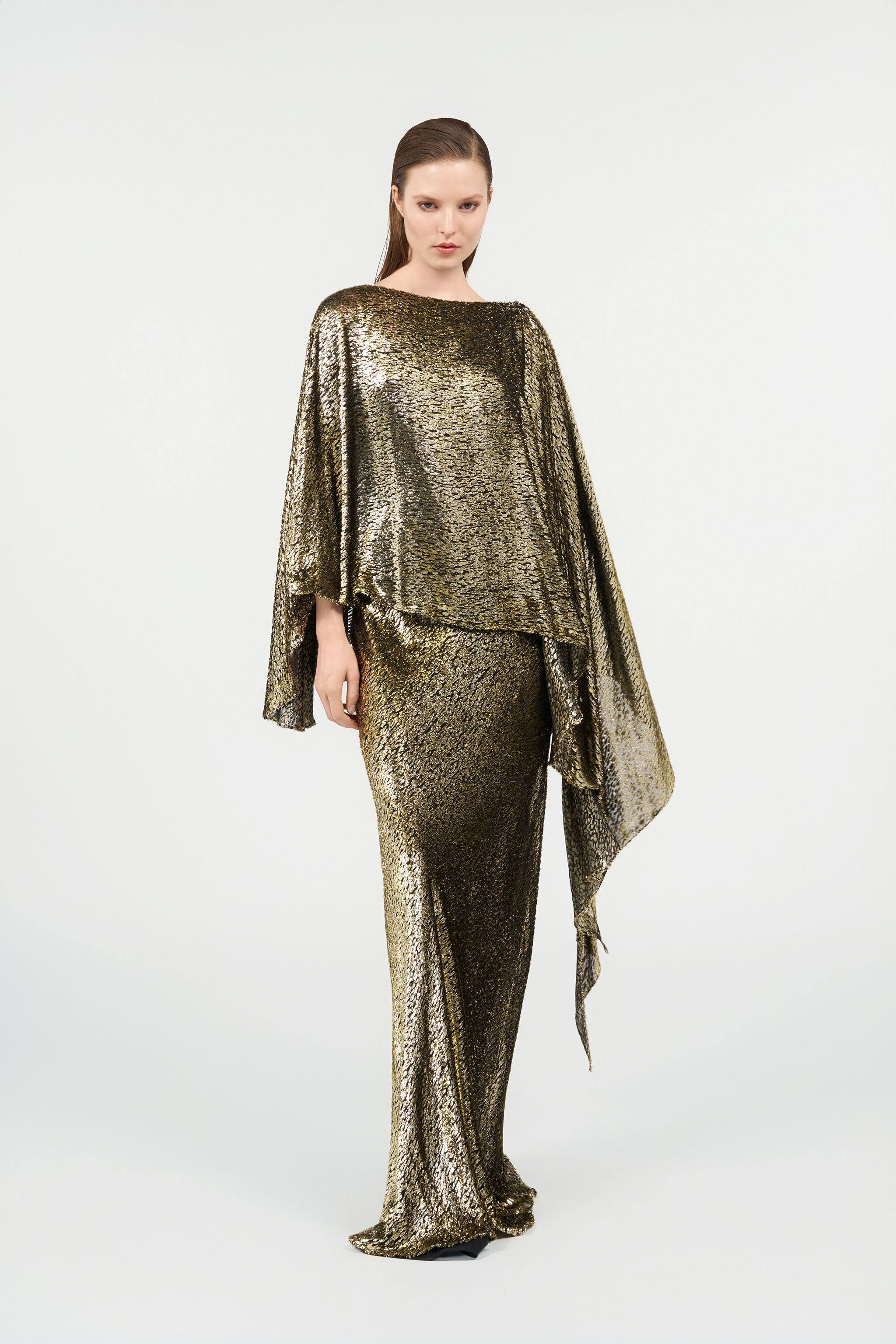 RC Asymmetric Gold Lamé Dress LIGHT GOLD WKT199-FT060