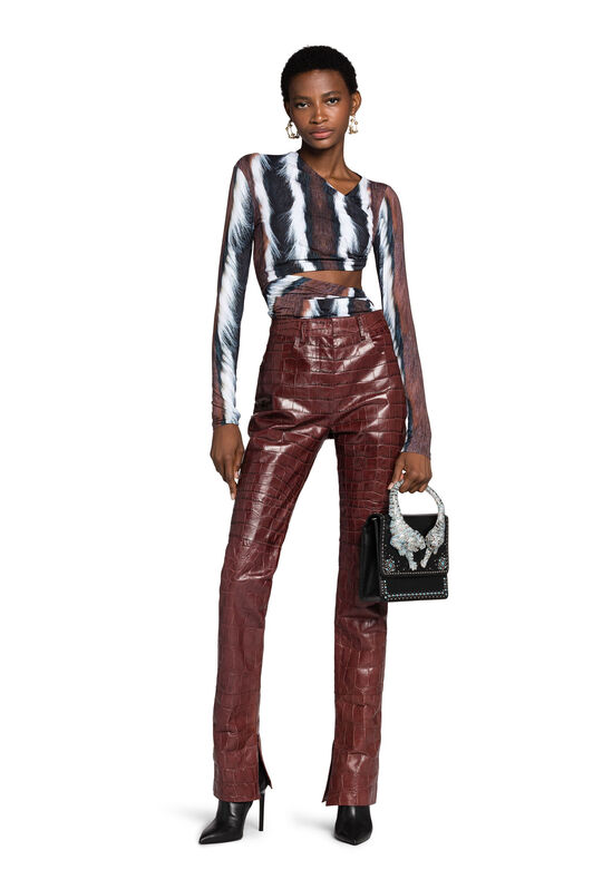 RC Croc-Embossed Leather Trousers Dark red HWP205-PZ030