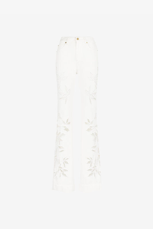 RC Floral Cut-Out Flared Jeans White QKJ231-DE013