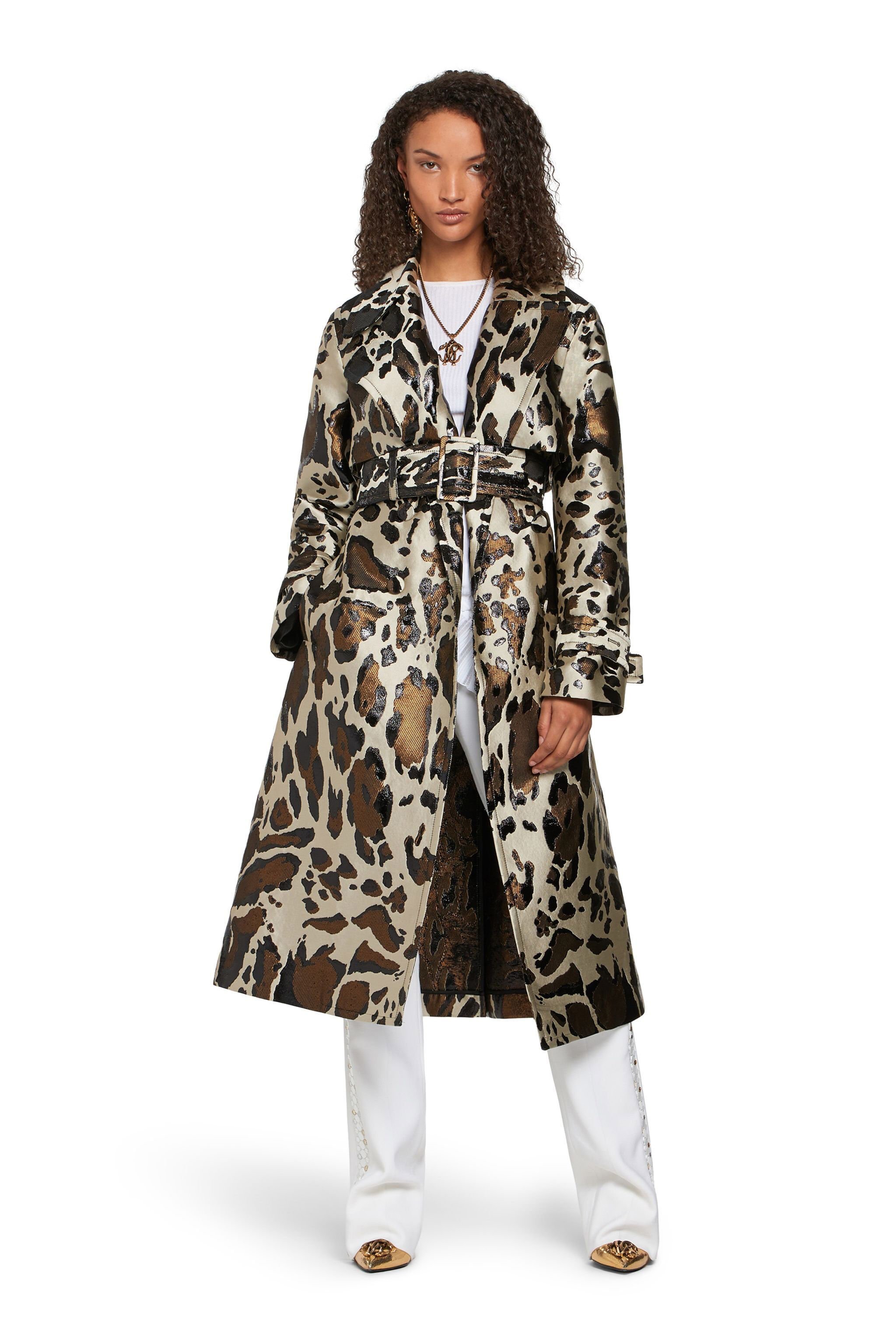 RC Gold and white lurex lynx trench coat WHITE/GOLD IQT504-FY018