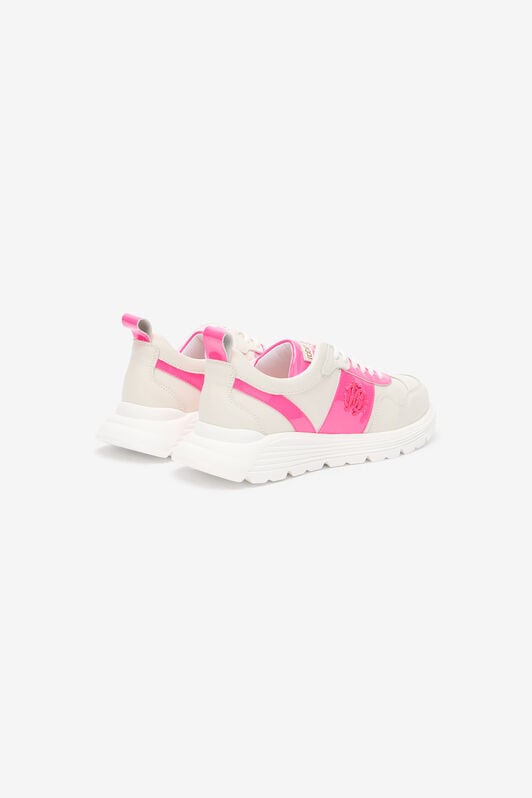 RC White And Pink Leather Running Shoes With Monogram RC RC White And Pink Leather Running Shoes With Monogram RC WHITE /FUXIA QOS01H-PZO14