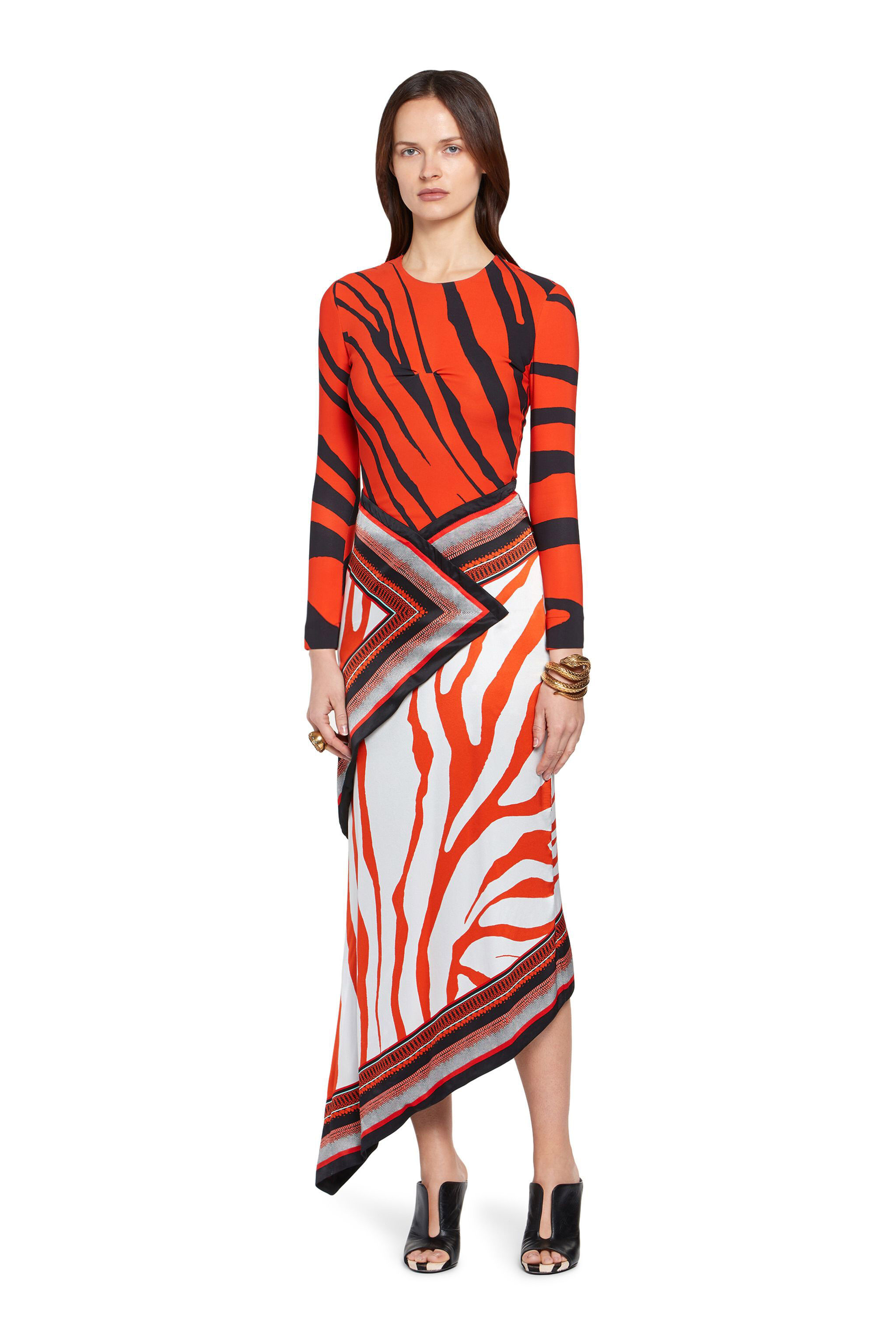 RC Animal foulard print silk dress CADMIUM/BLACK HQT121-SZM15