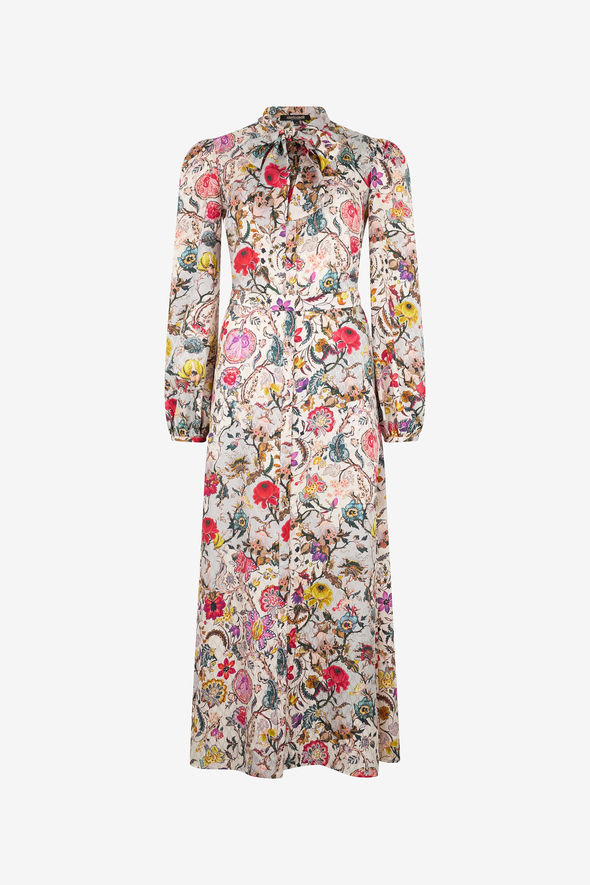 Long Silk Dress with Florentine Flowers Print in BEIGE for Women