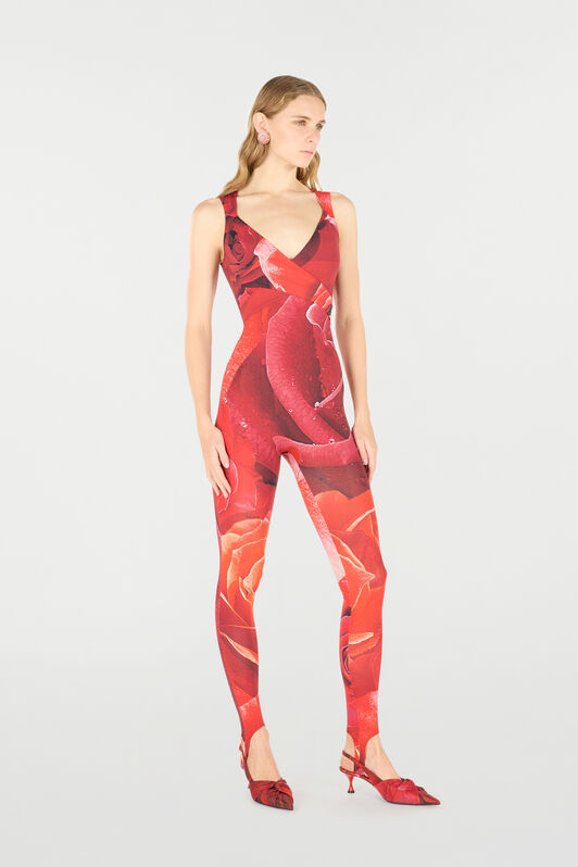 RC Rose-Print Sleeveless Jumpsuit Red UKT145-LNN48